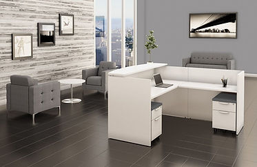 R09A: White L-shaped reception desk