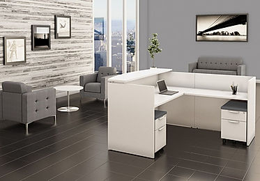 R09A: White L-shaped reception desk