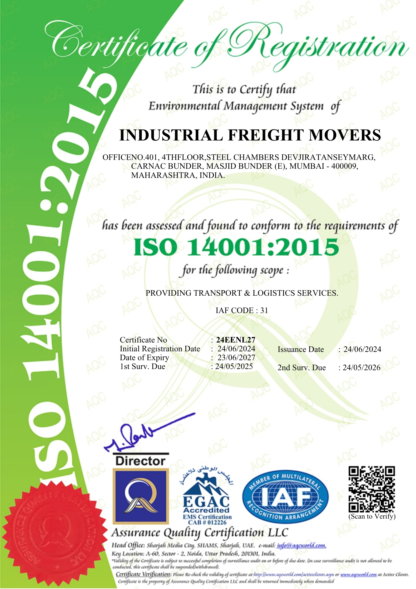 IFM ISO 14001- 2015 ENVIORNMENTAL CERTIF