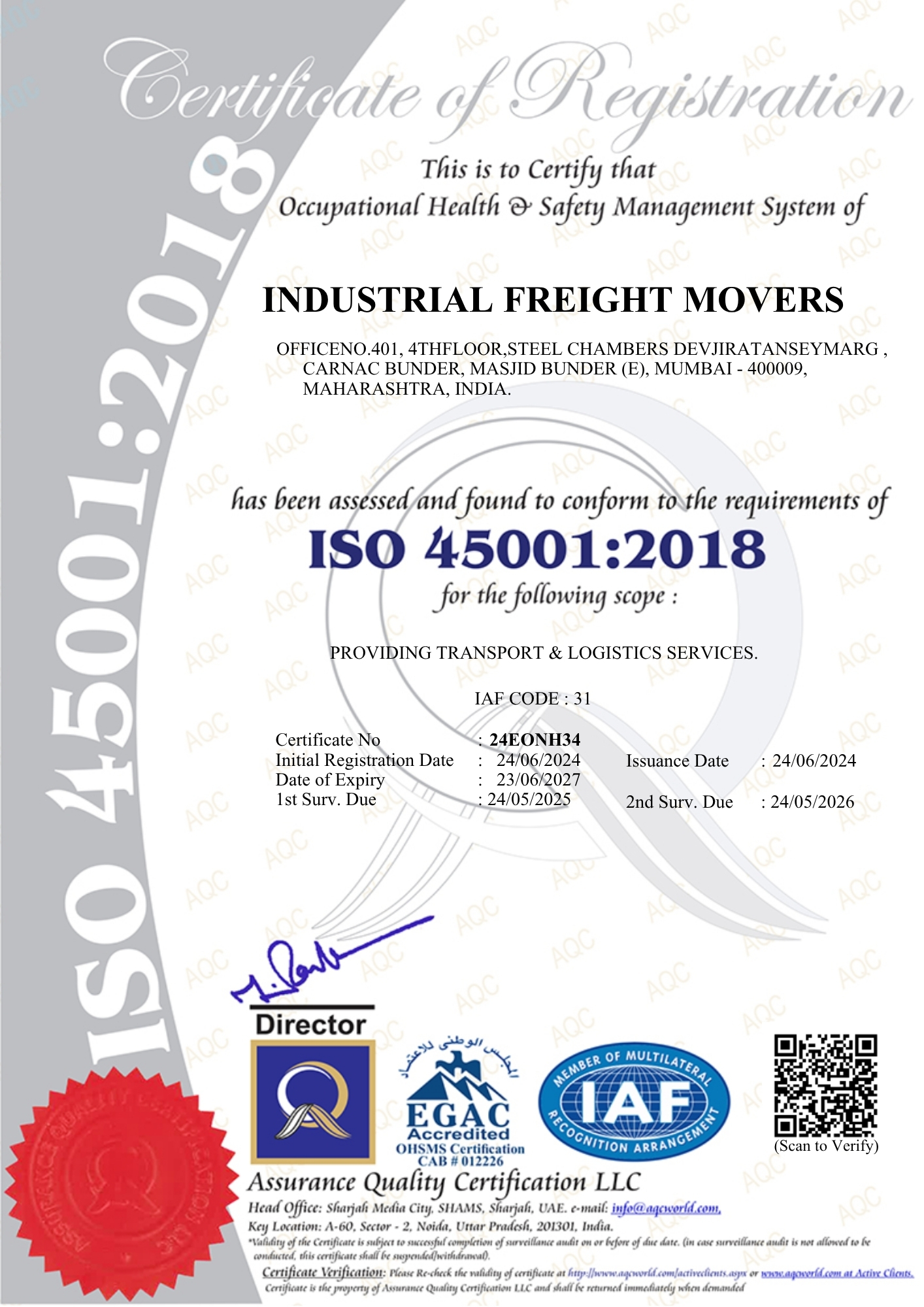 IFM OHSAS ISO 45001- 2018 CERTIFICATE OH