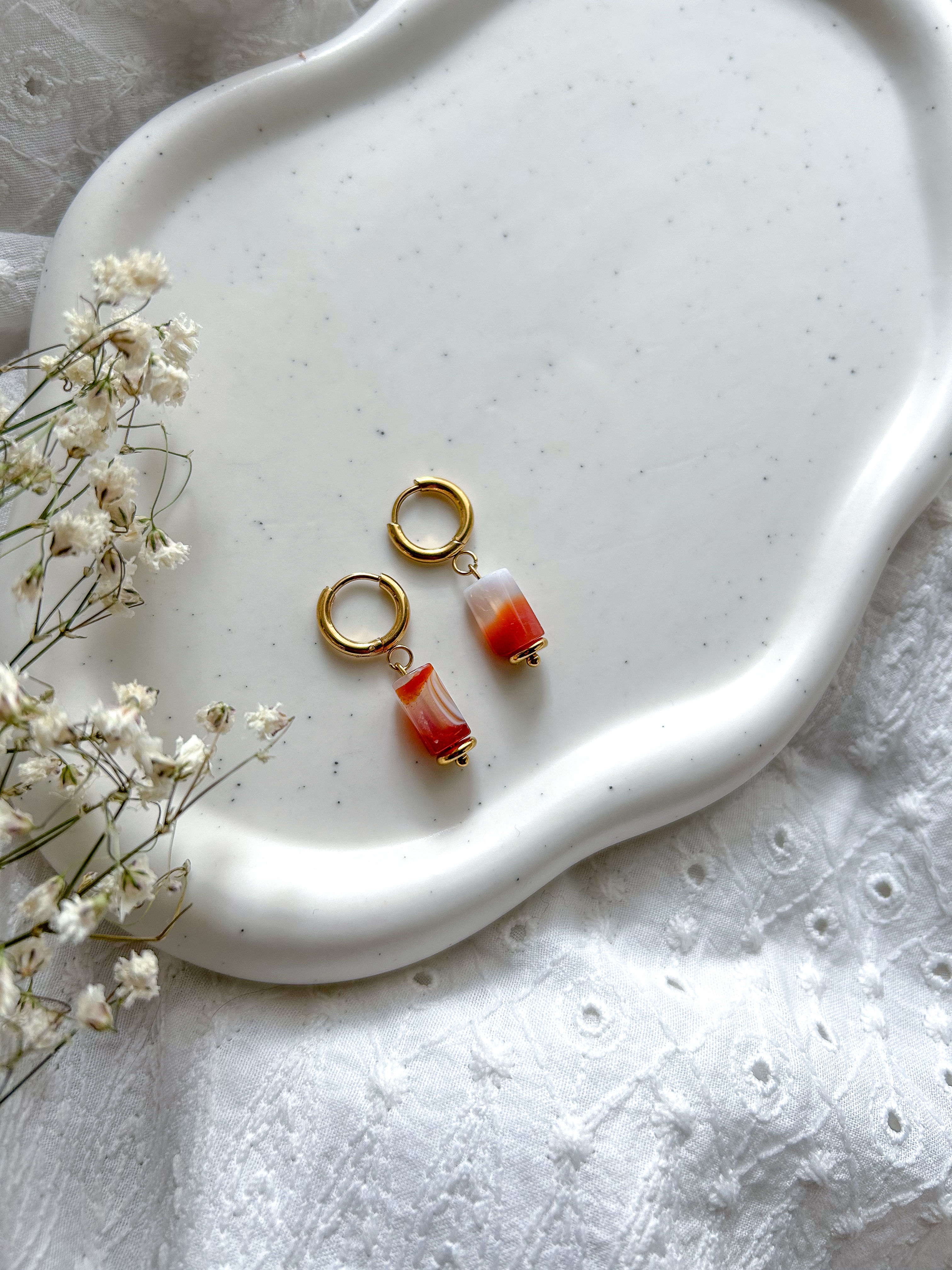 Boucles AURÉLIA - Agate orange - Doré