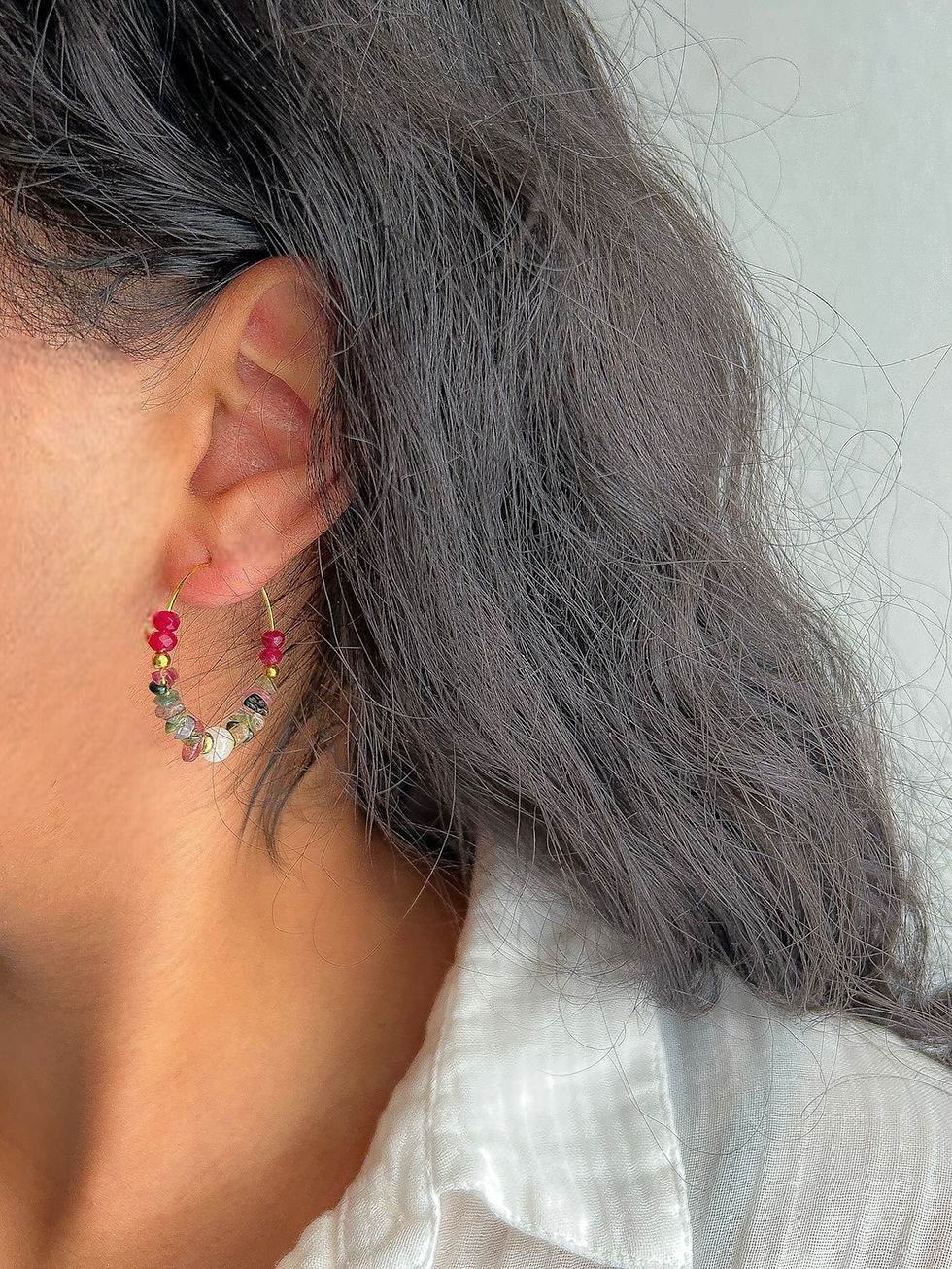 Créoles LARA - Tourmaline, Jade & Quartz