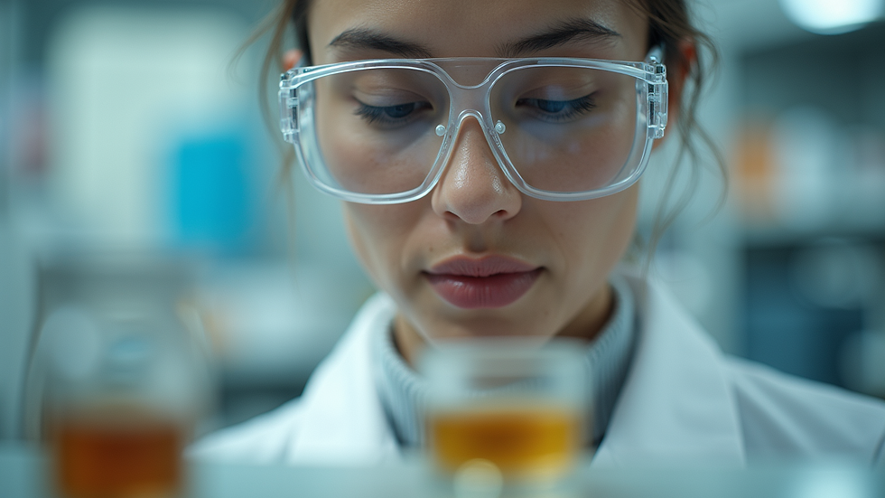 Close-up view of a laboratory scientist examining herbal extracts