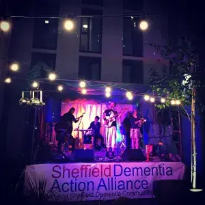 Band performing at Sheffield Dementia Action Alliance event