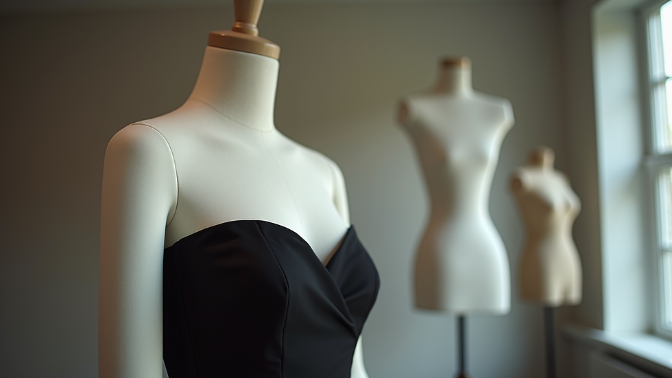 Eye-level view of an off-shoulder mini dress on a mannequin