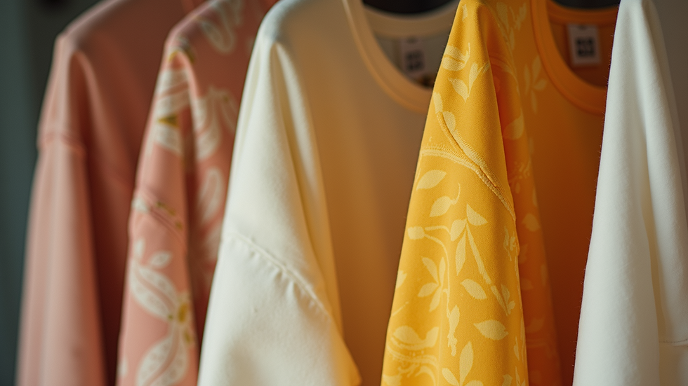 Close-up view of a summer two-piece set hung on a rack