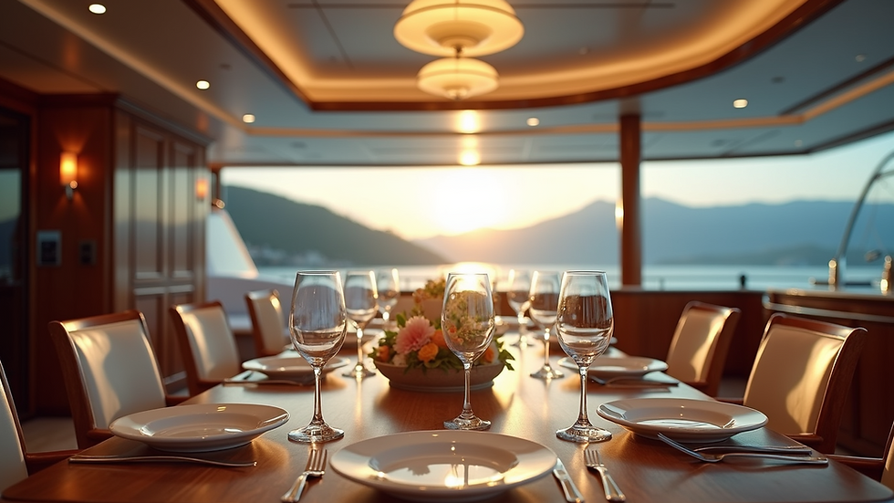 Eye-level view of a lavish dining setup on a yacht