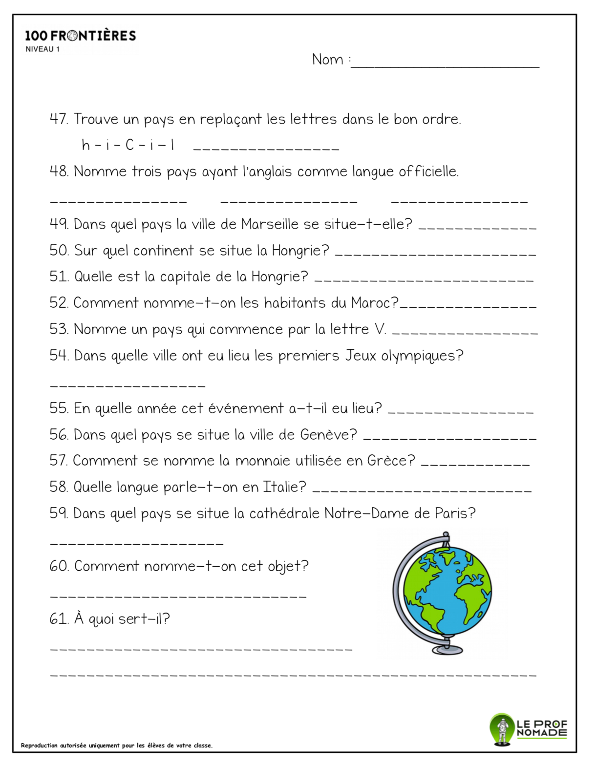 100 frontières (tous les niveaux)