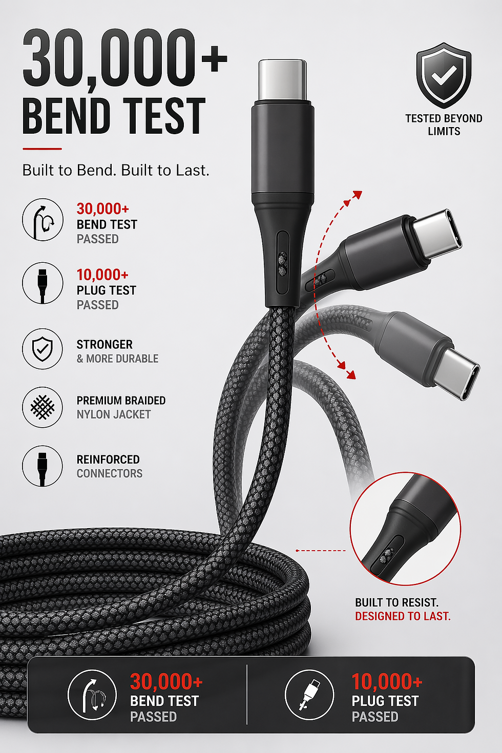 Küçük resim: Remorax  Type C - C Hızlı Şarj Kablosu, 100 Cm, 60Watt PD, Siyah Örgülü