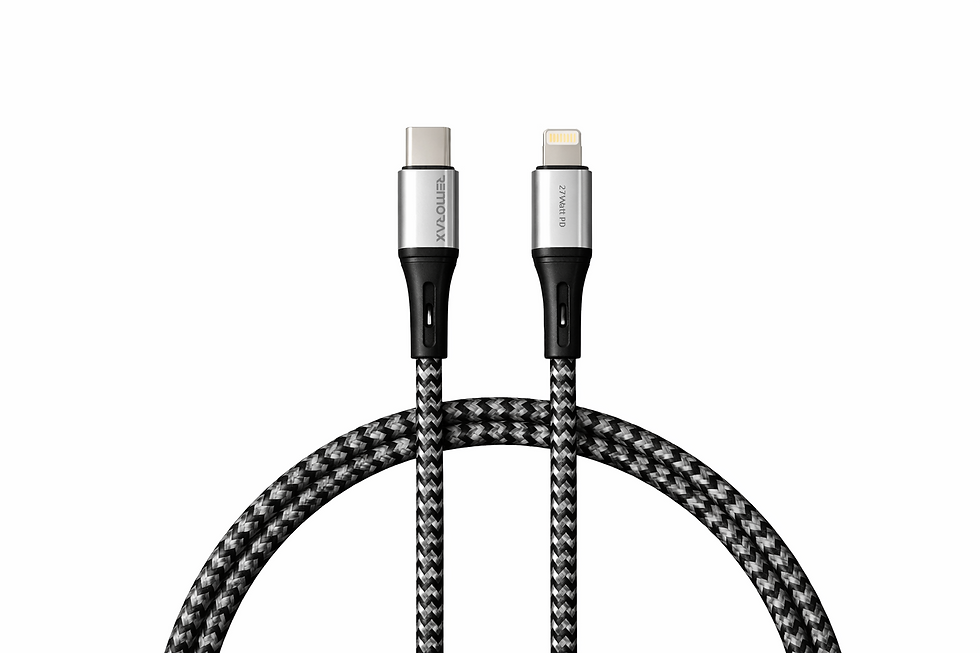 Küçük resim: Remorax iPhone Uyumlu PD Type C - Lightning, 100 Cm, GriSiyah Örgülü