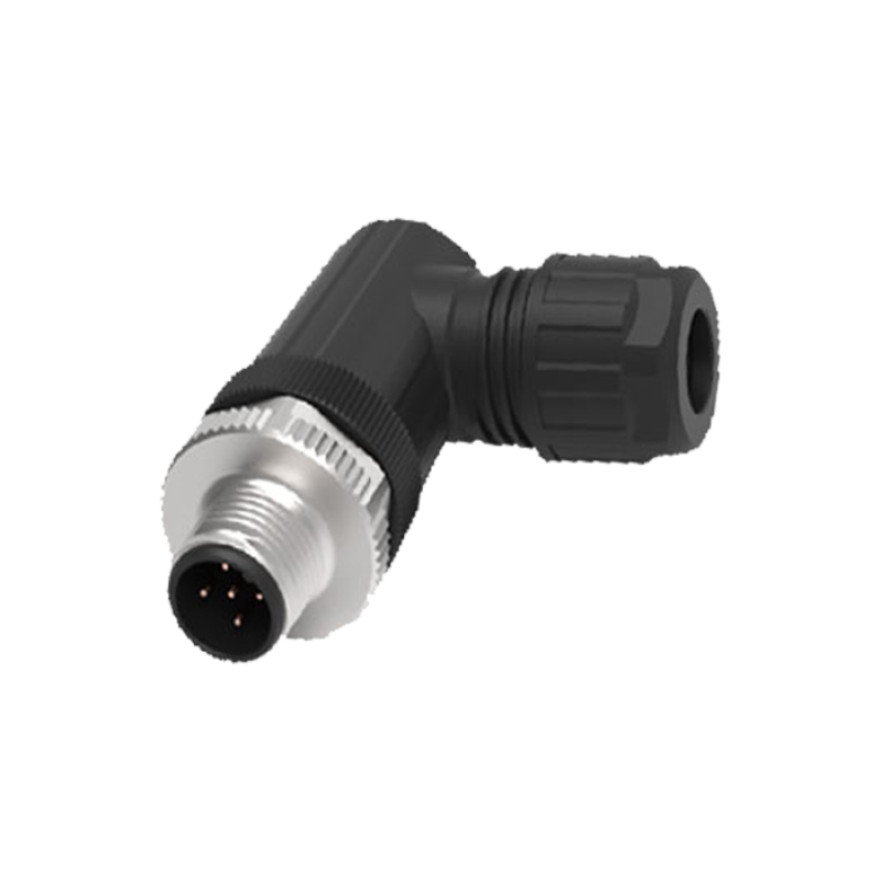 64F341 M12-5pin, dirsekli, erkek soket, vidalı
