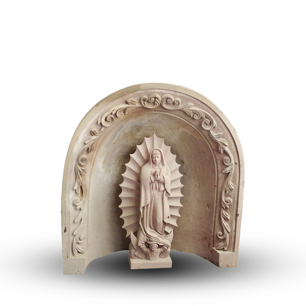 Nicho con hojas y vírgen rosa.png