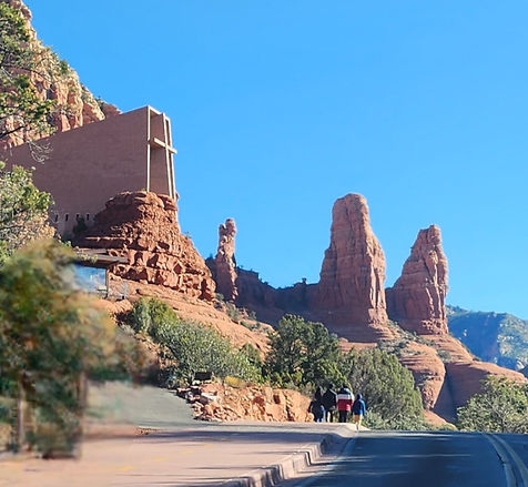 Cathedral Rock in Sedona, Arizona against blue sky