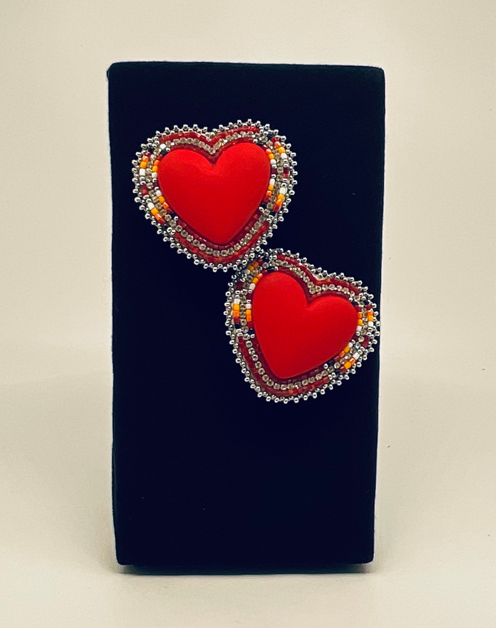 Red heart beaded  earrings