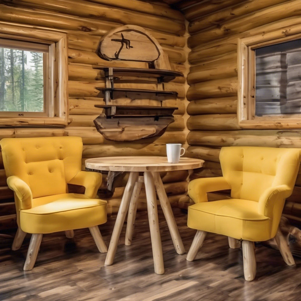 2 armchairs (yellow fabric )chairs with a table in between (like a poscast or interview s