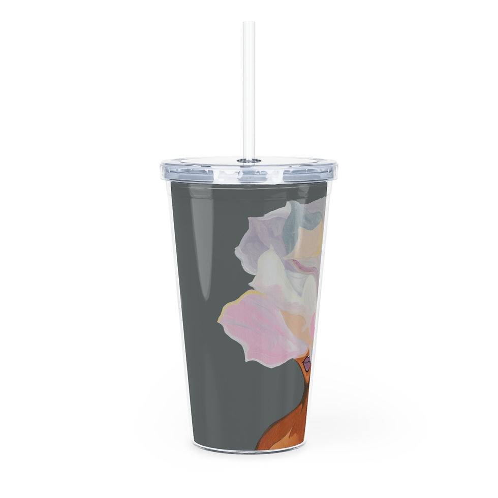 Thumbnail: Blooming Plastic Tumbler with Straw