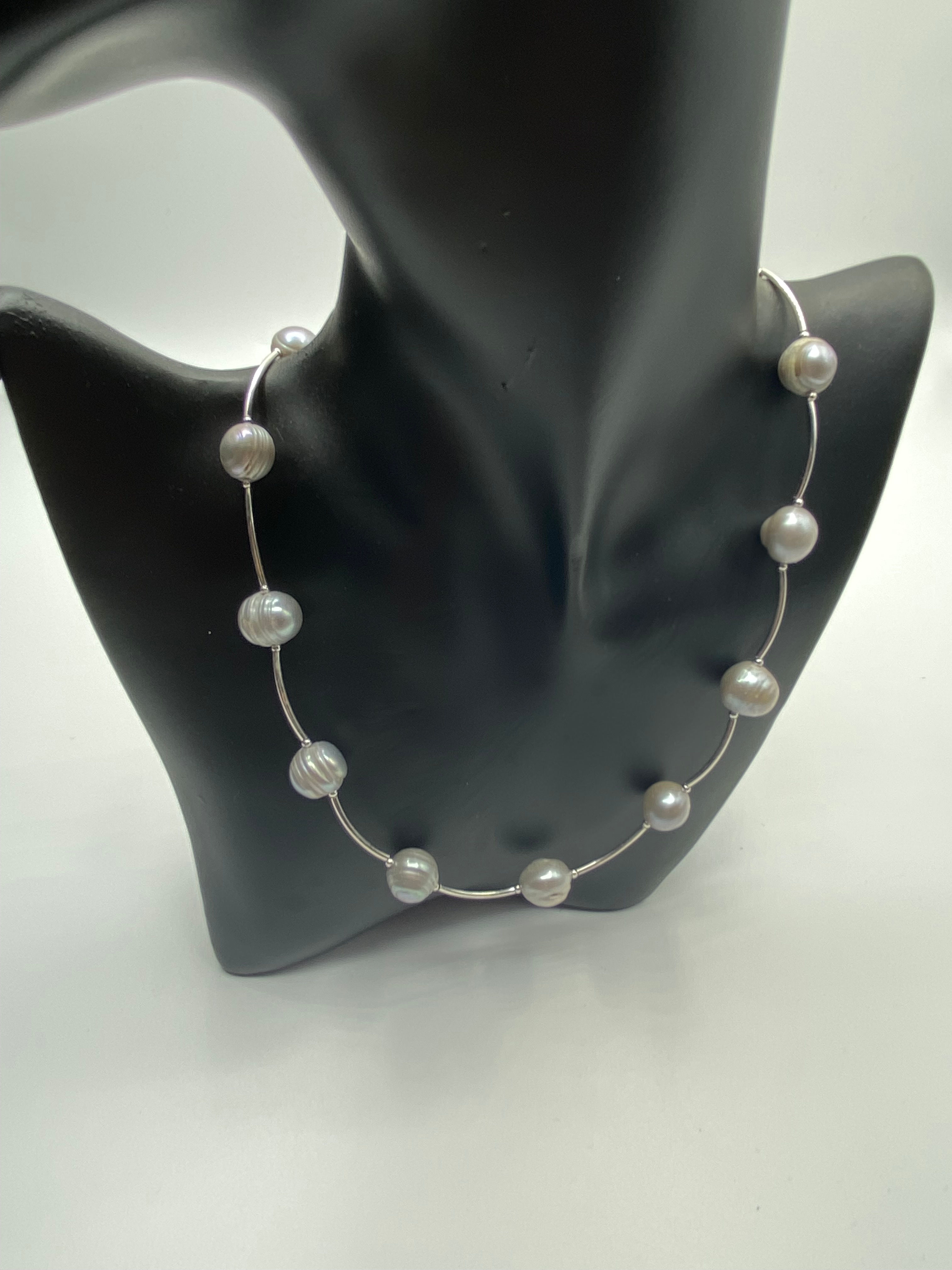 Grey Freshwater Pearl and Sterling Silver Necklace