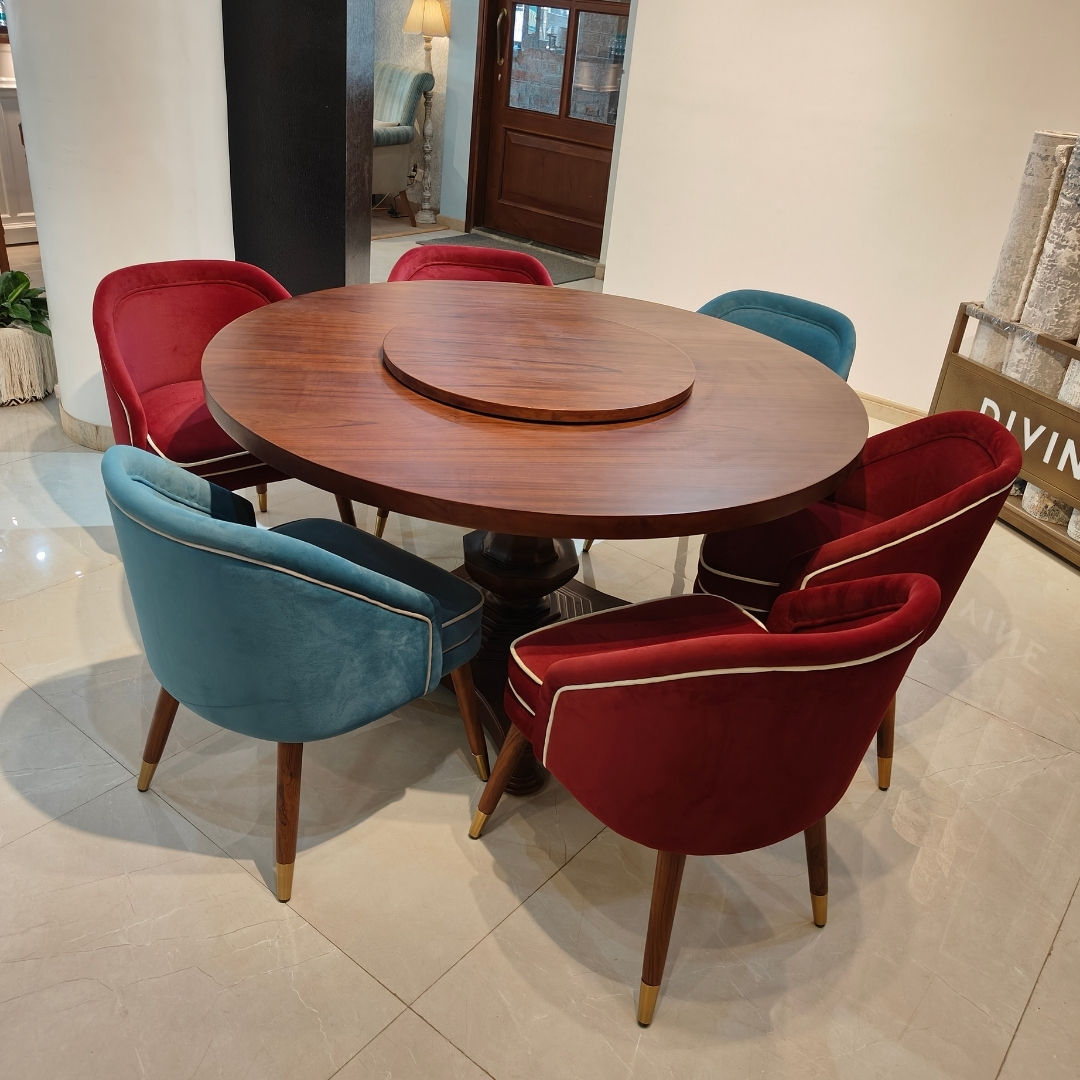 6-Seater Round Dining Set with Rotating Lazy Susan