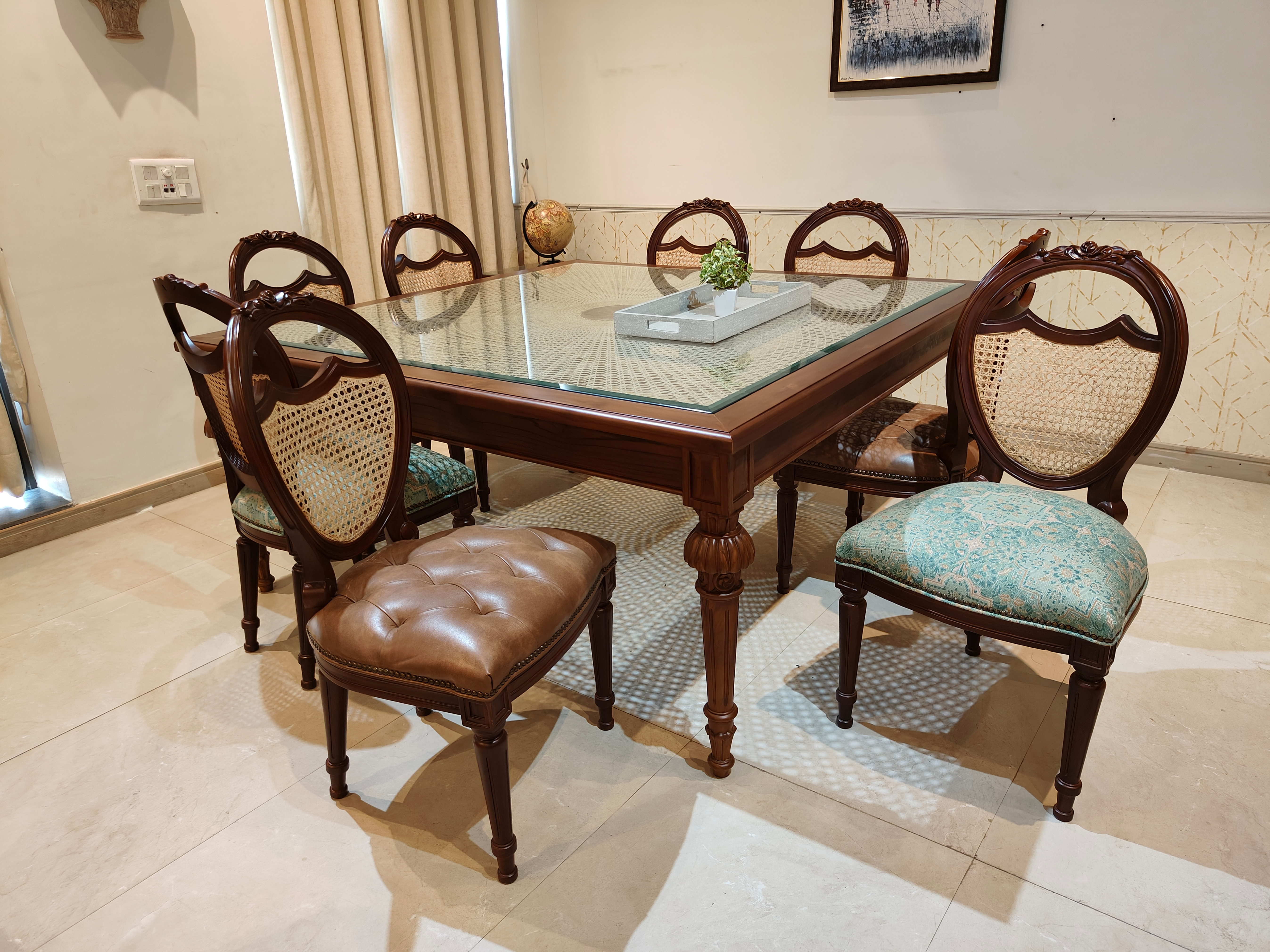 Elegant Majestic Windsor Dining Set featuring a classic design with finely crafted wooden chairs and a spacious dining table, perfect for family gatherings.