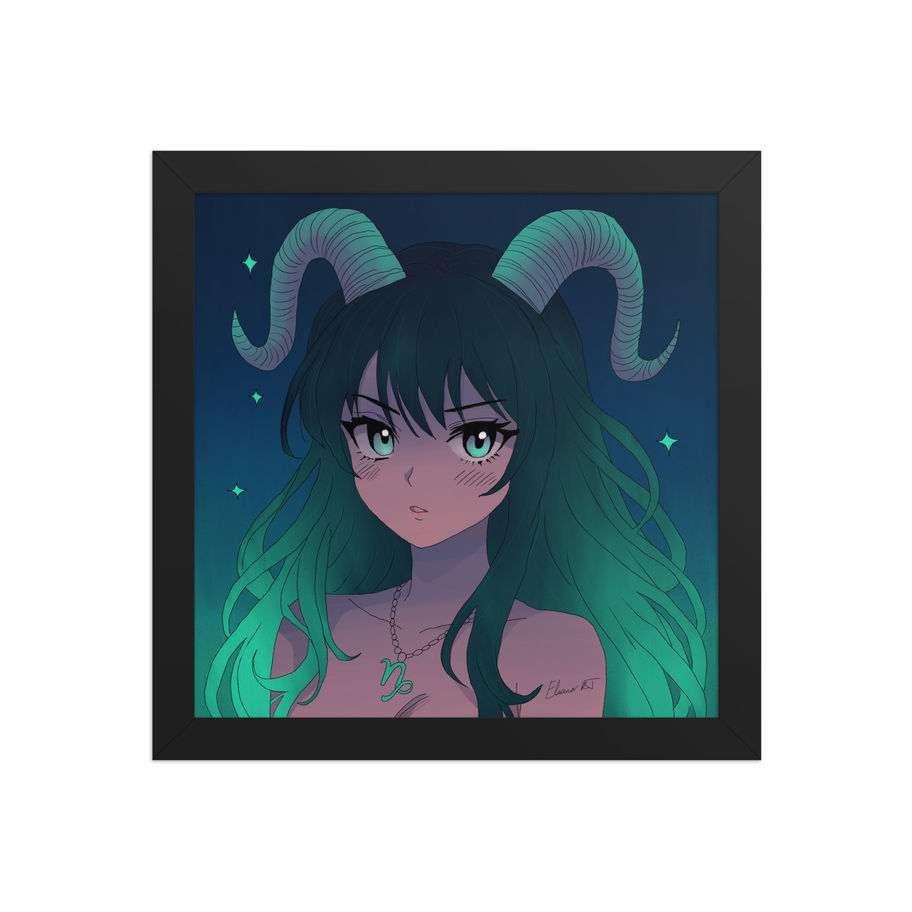 Art by Eleanor | Framed Capricorn Anime Print | Astrology Manga Wall Art Poster from the Zodiac Series, by London based artist Eleanor Russell-Jones.