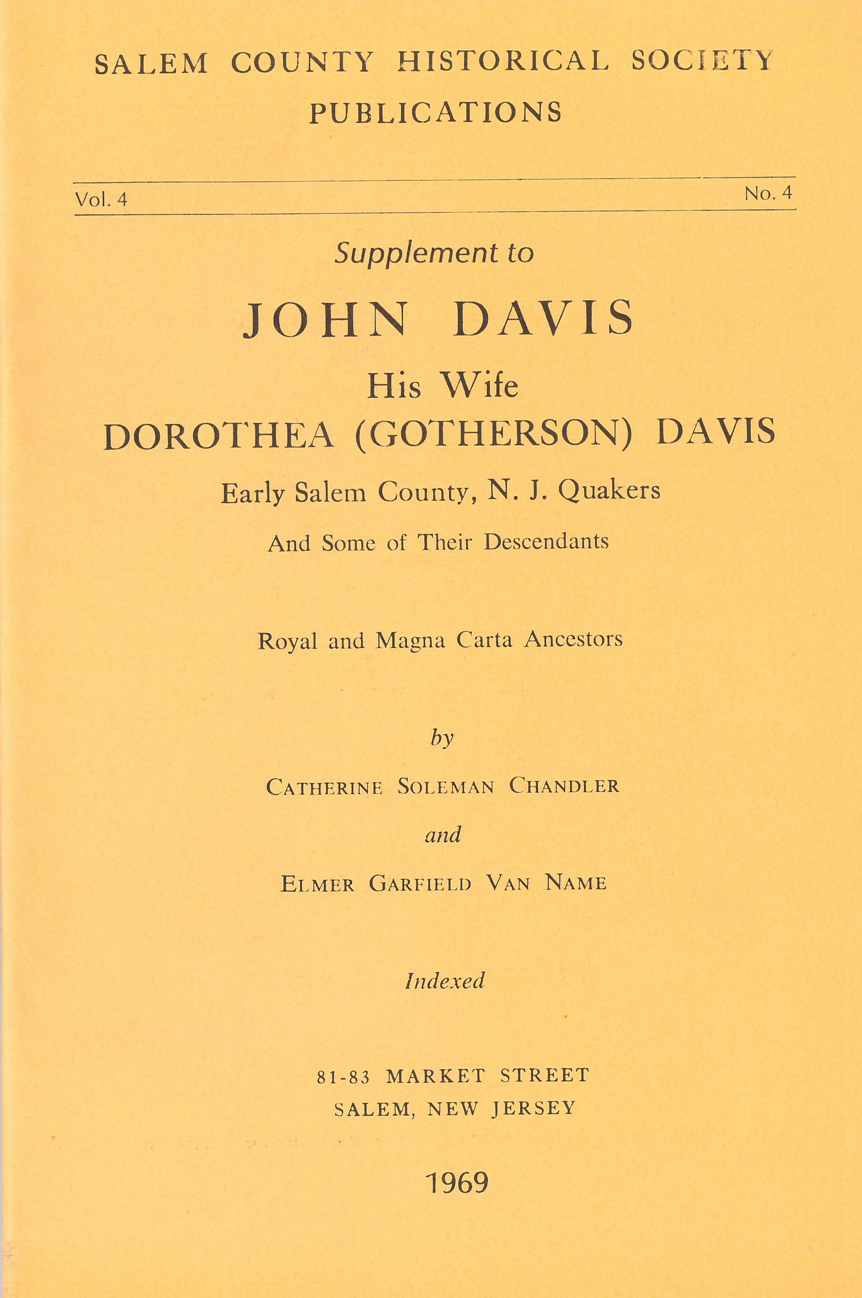 Supplement to John Davis His Wife Dorothea (Gotherson) Davis