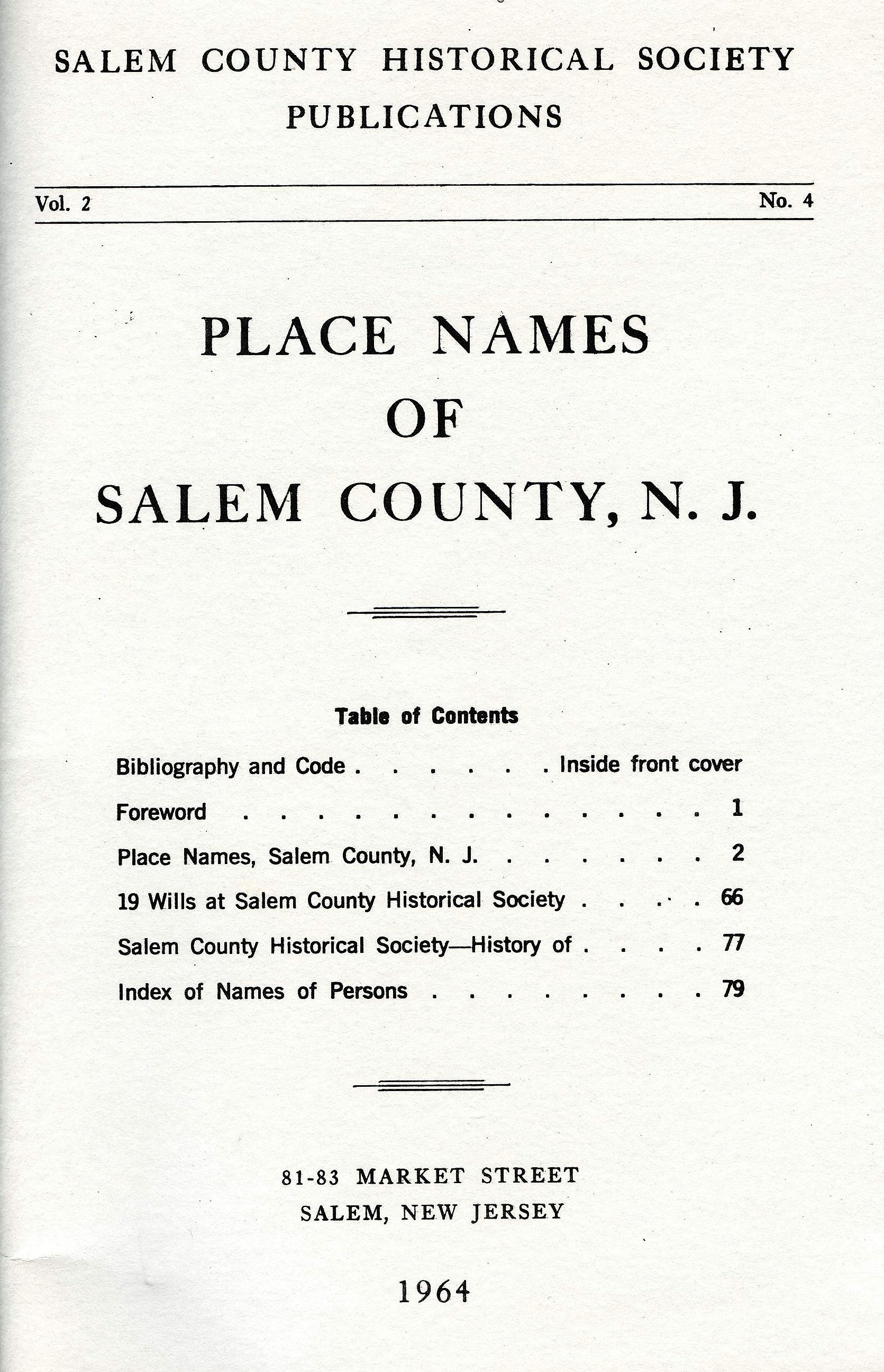 Place Names of Salem County