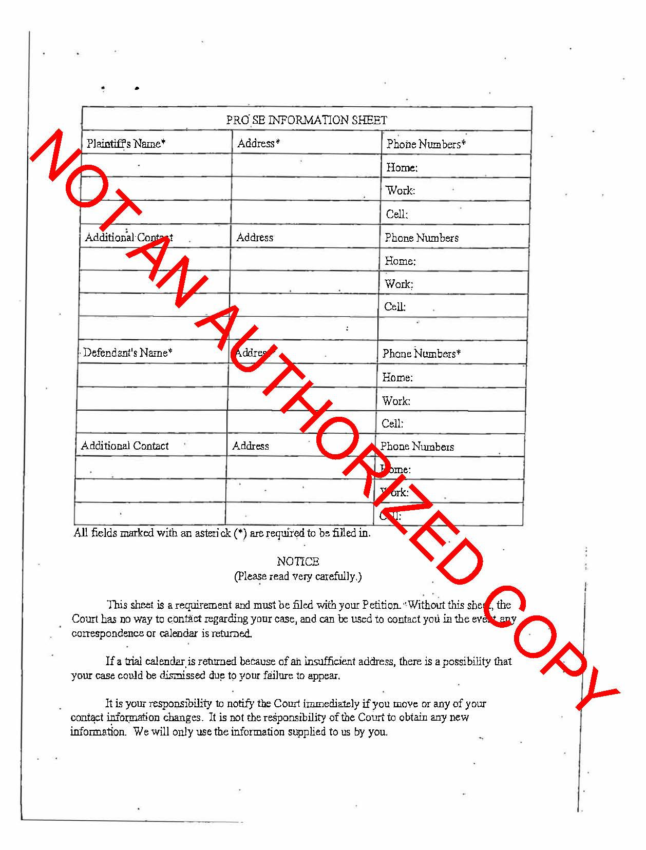 PRO SE INFORMATION SHEET