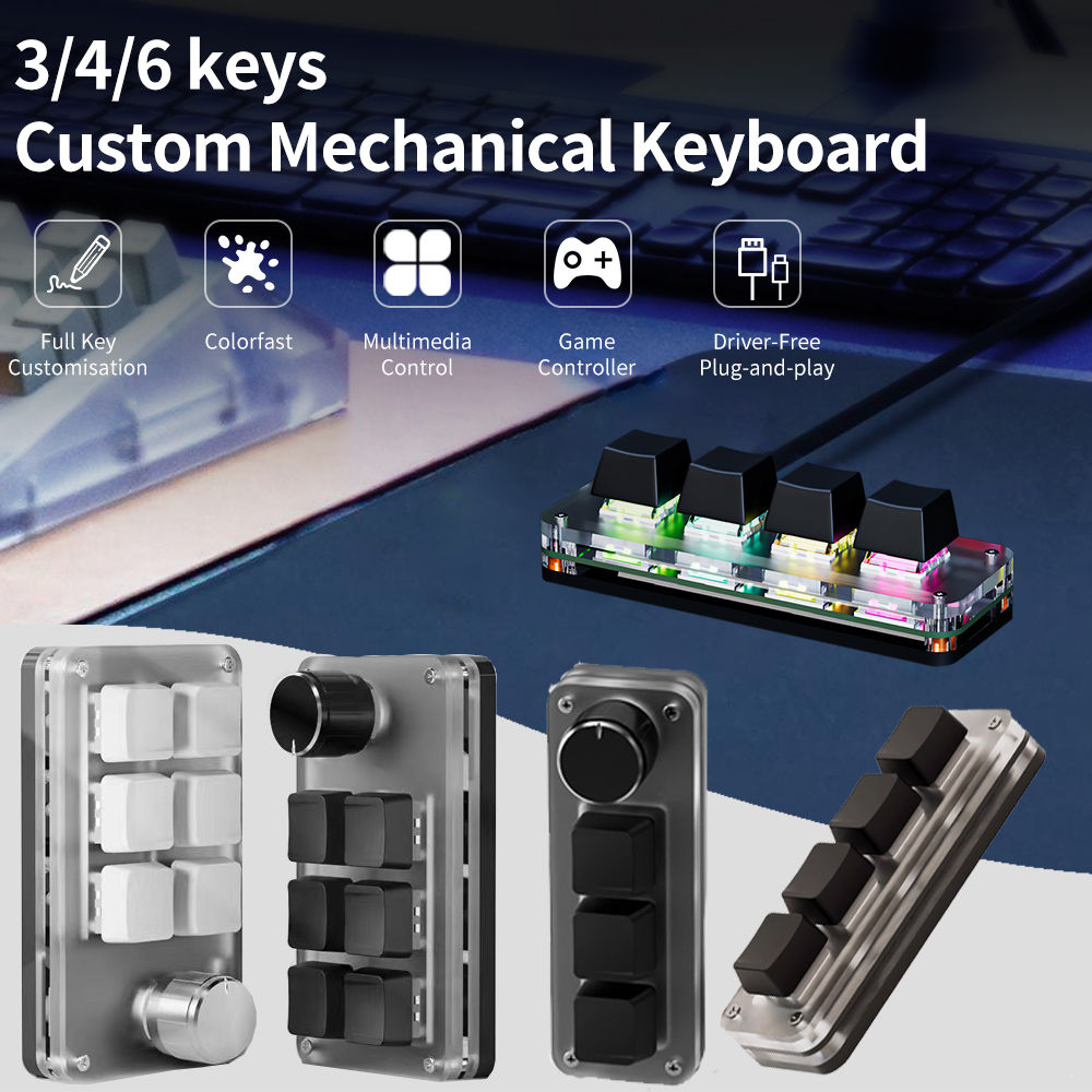 Mini Macro Mechanical Keyboard 3/4/6 Keys USB RGB Gaming Custom Programming Port
