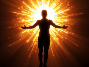 Silhouette of a person surrounded by a starburst of energy