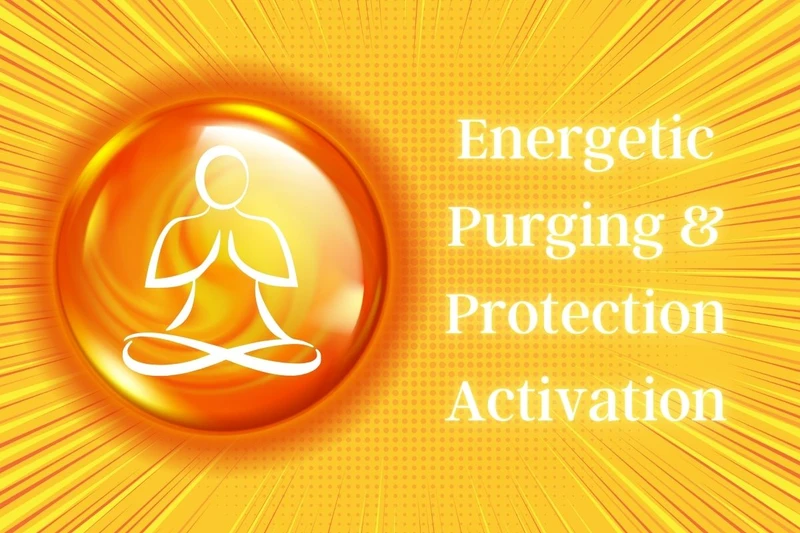 Bright gold background with orange and gold vortex containing white outline of seated figure