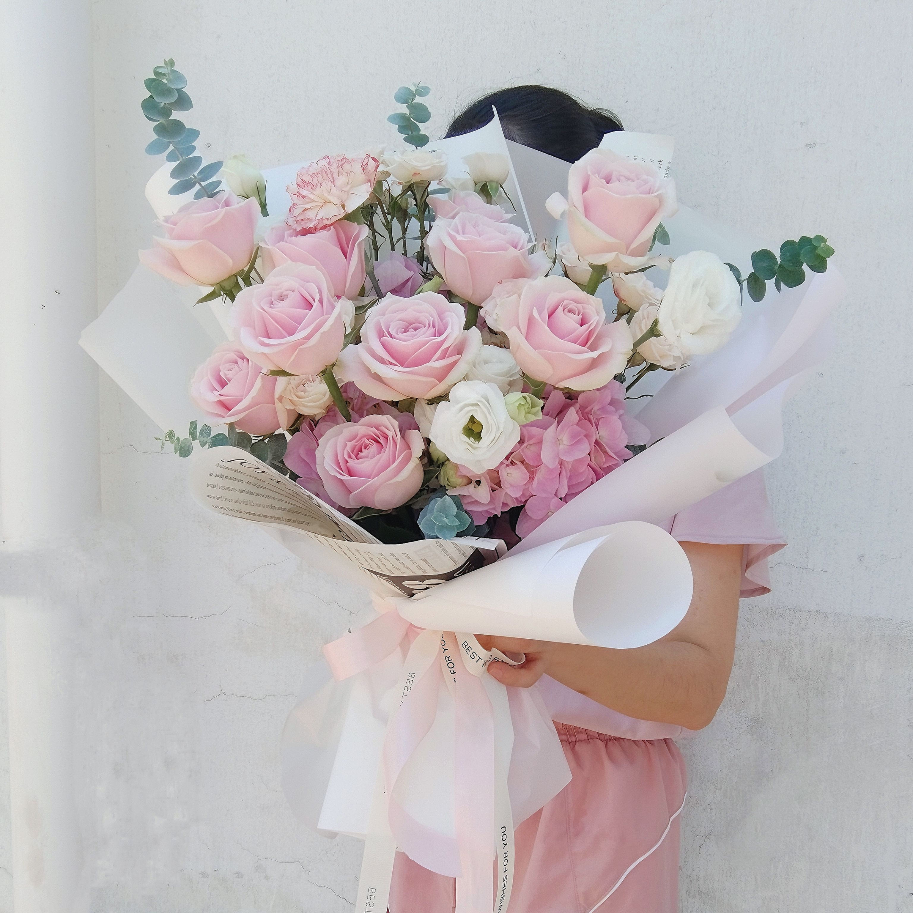 【花時光】粉玫瑰+粉繡球鮮花