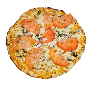 Fresh garlic oil, spinach, red onions, our 3-cheese blend, feta cheese, and fresh-cut tomatoes