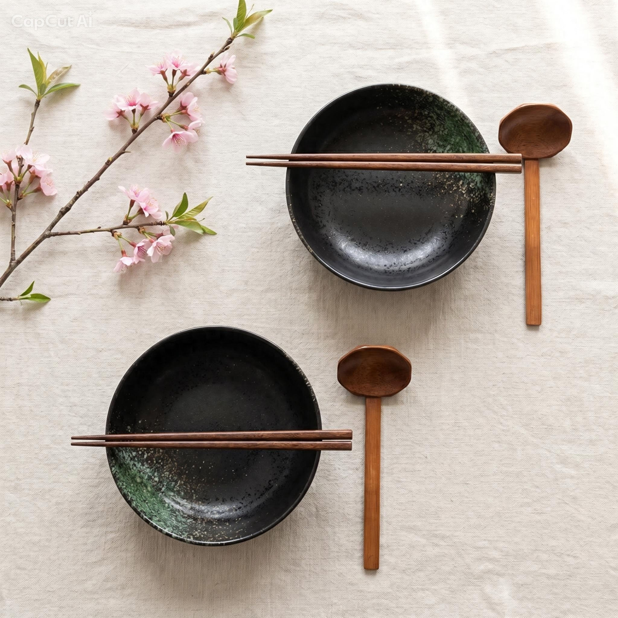 Japanese Ceramic Bowl Set with Spoons & Chopsticks – 6‑Piece Dining Set