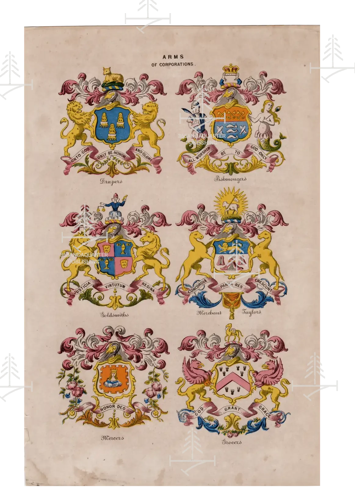 Colour insignia of six of the main livery companies in London