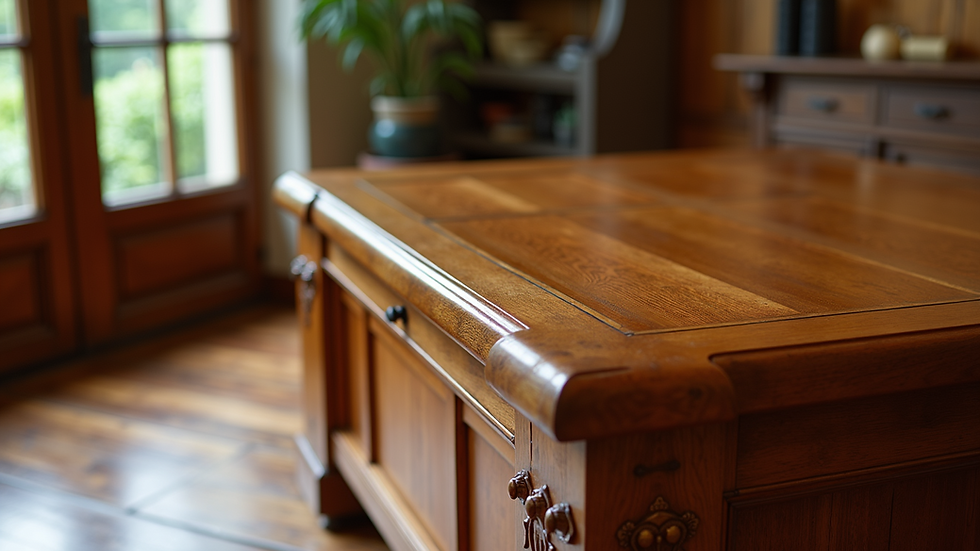 High angle view of a beautifully designed Arts and Crafts-style furniture piece