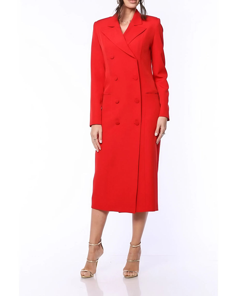 Thumbnail: Nina Covaci Red Long  Doubled-Breasted Blazer Dress with Structured Shoulders