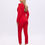 Thumbnail: Red Two-Piece Suit, Blazer Accessorized with Red Crystals, High-Waisted Trousers