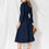 Thumbnail: Navy Blue  Denim Midi Dress Waist Highlighted by a Wide Drawstring 