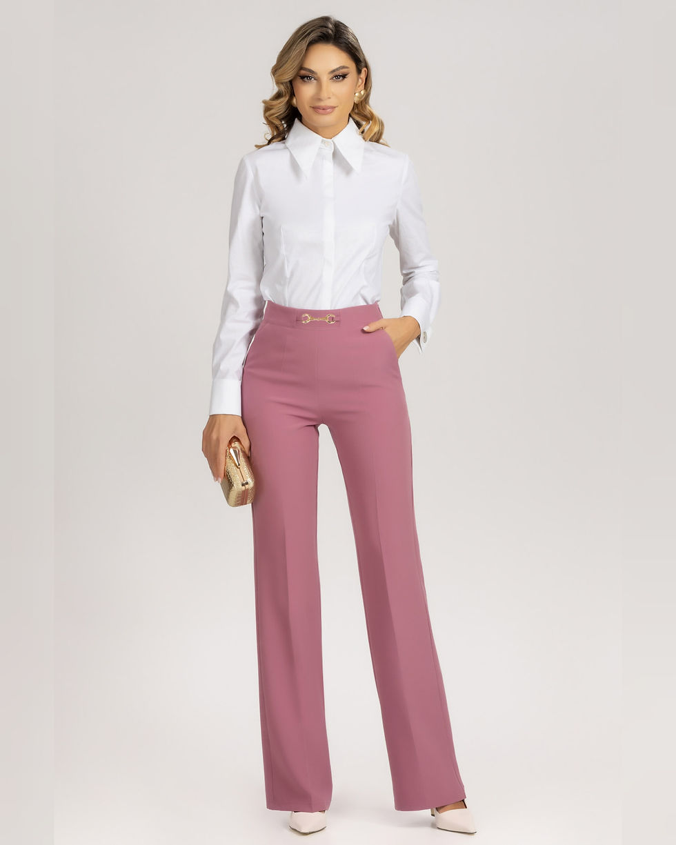 Thumbnail: Pink Two-Piece Suit Detachable Golden Brooch