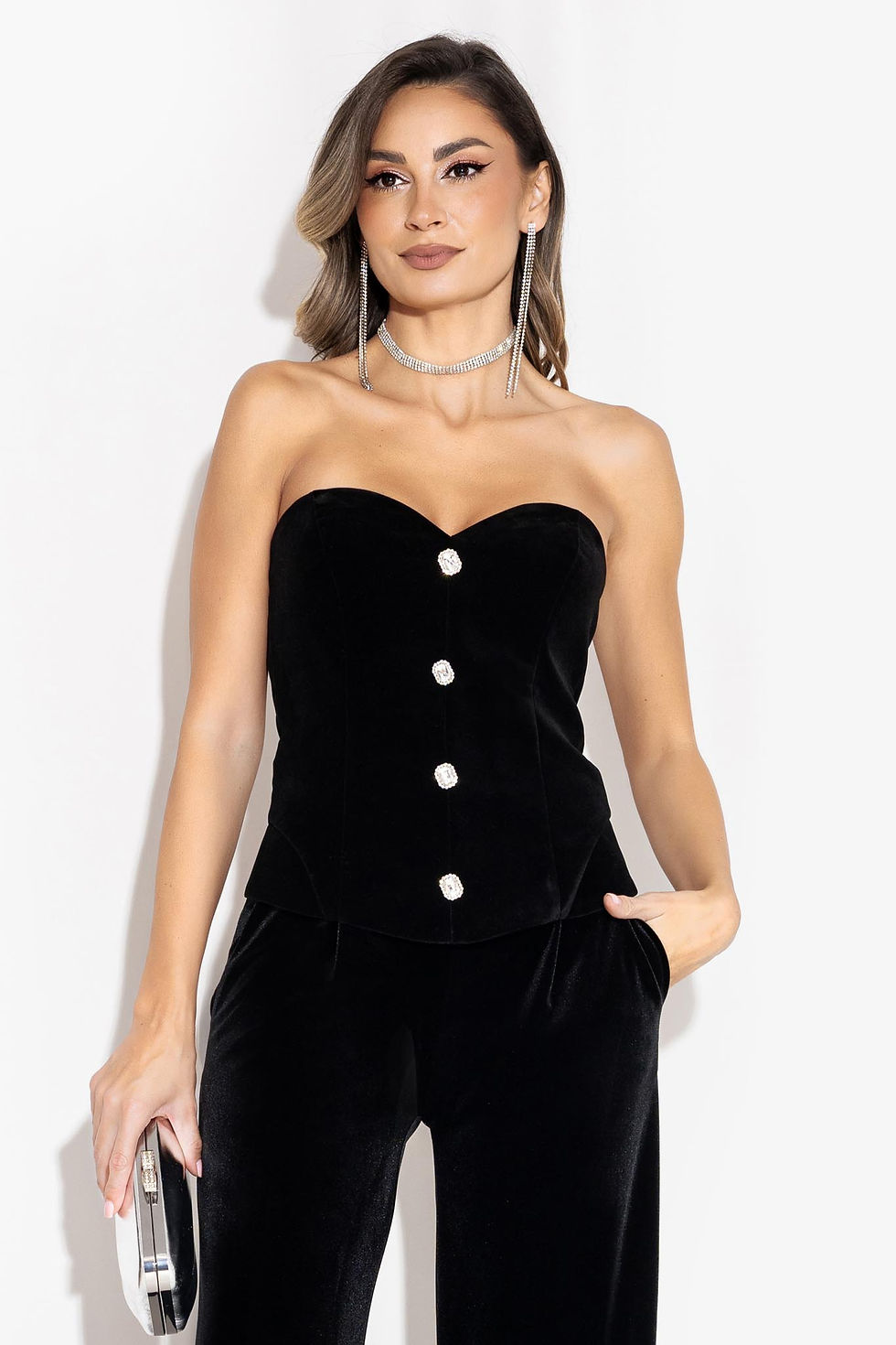 Black Corset with Decorative Jewel Buttons