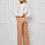 Thumbnail: Beige Trousers, Flared, Elastic Waist and Belt