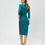 Thumbnail: Teal Elegant midi dress, lapels, slit on the leg, and 3/4 sleeves