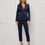Thumbnail: Navy Blue Two-Piece Suit, Accessorized with Golden Details 