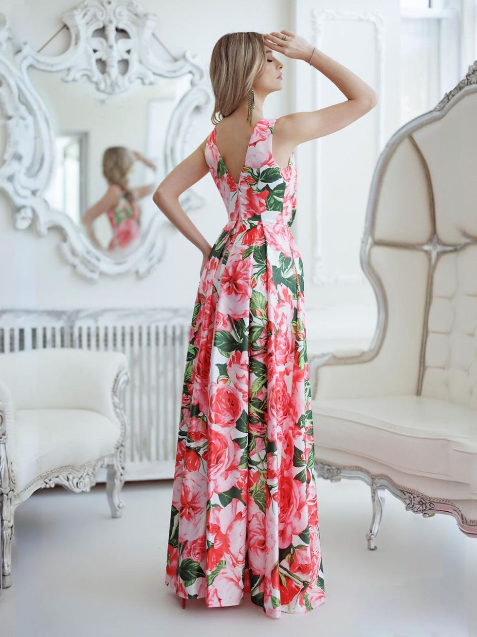 Thumbnail: Rose Flower Print Wrap Maxi Dress with High Slit