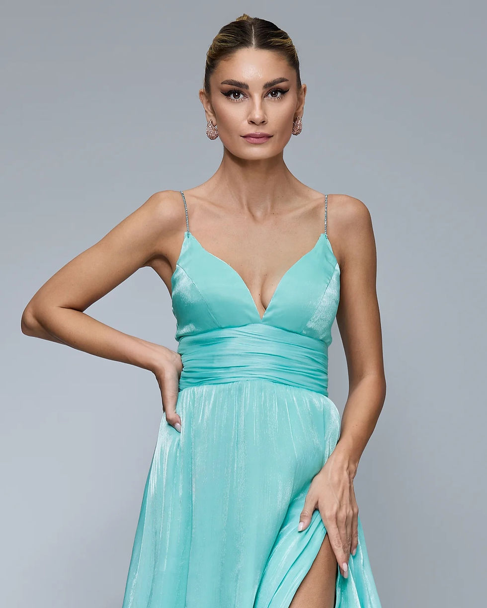 Thumbnail: Aqua Maxi Dress, High Slit ss24rl22-4