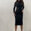 Thumbnail: Black Midi Dress, Long Lace Sleeves, Waist and Neck Accessorized with Lace