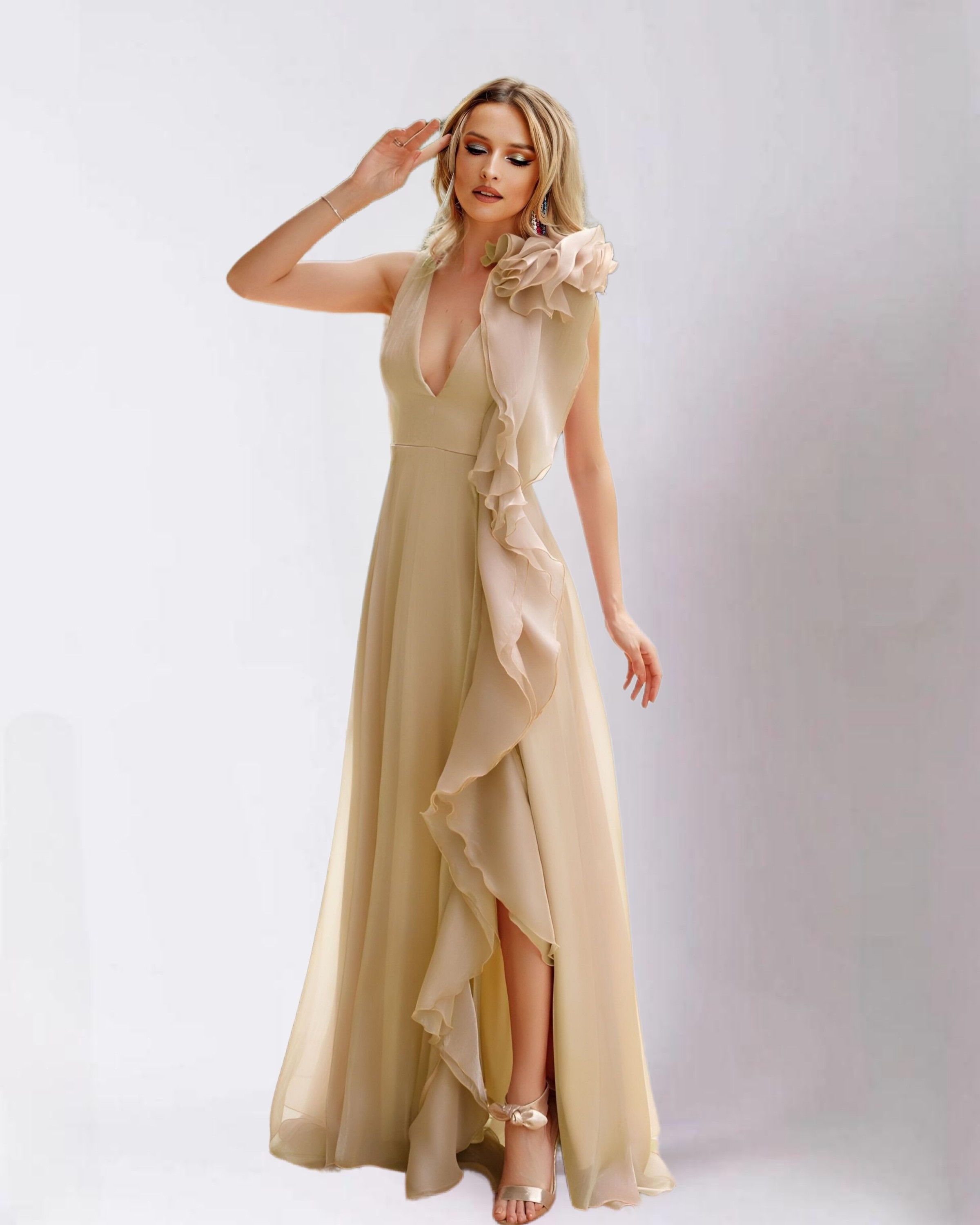 Veil Maxi Dress with Golden Lurex thread 2823