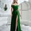Thumbnail: Green Taffeta Maxi Dress Black Crystals Waistband Included