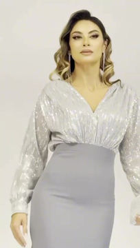 Thumbnail: Grey Midi Dress, Silver Micro Sequin Sparkly Top