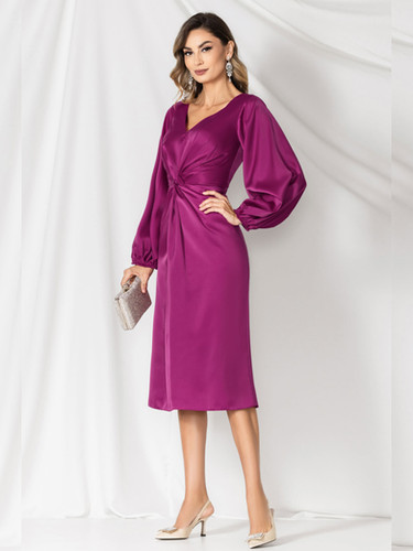 knee length dresses for ladies Lana Maxi Dress, in Rich Magenta Luxe Satin | Show Me Your Mumu main image 1